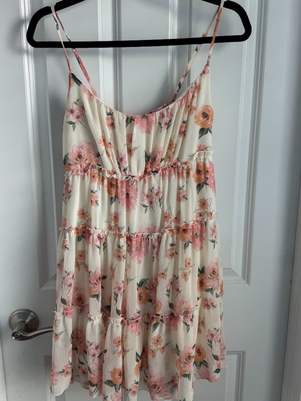 Altar'd State floral tiered mini dress in peach, pink, and white Size XL